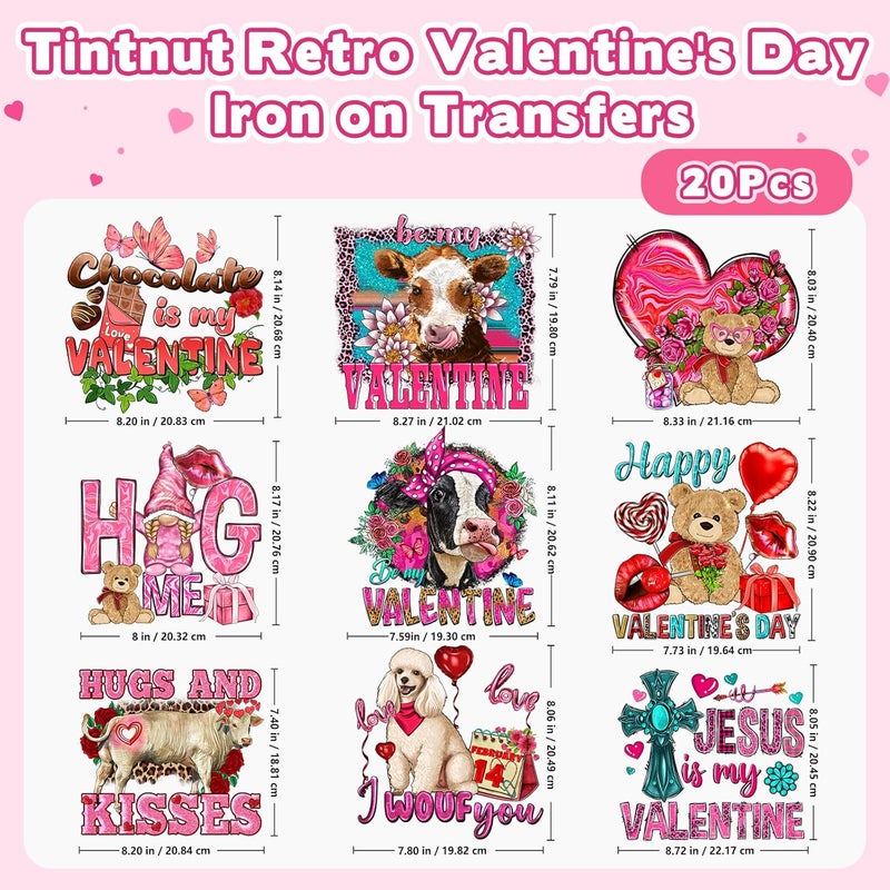 Tintnut Retro Valentine's Day DTF Transfers Ready to Press-20 Sheets Vintage Love Iron on Decals for Couples T-Shirts Love Letters Heat Transfer Stickers for Valentine's Gifts Decor - Image 2